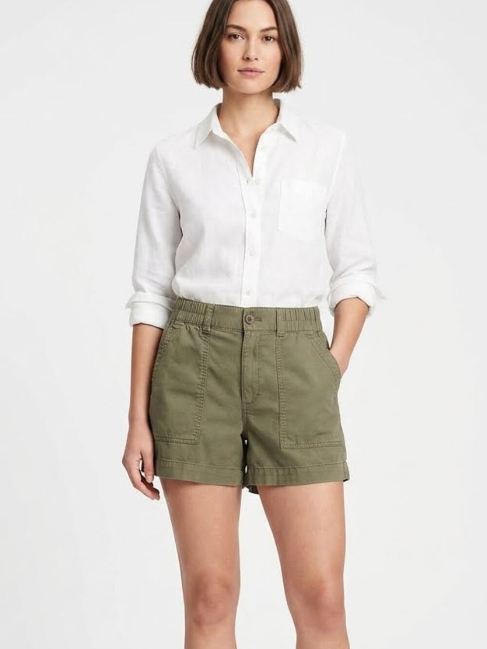 Gap High Rise Utility Shorts Womens XS Green Chino Elastic Waist Casual RR05